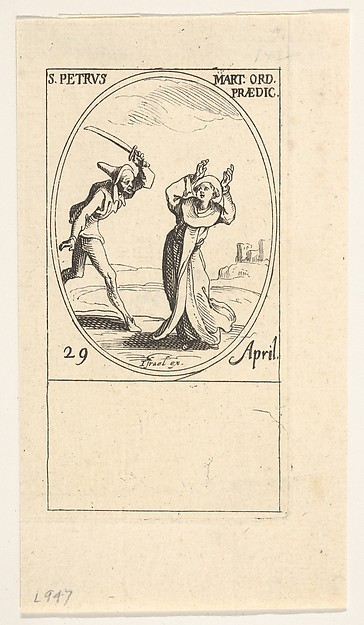 Martyrdom of Saint Peter, an oval composition, from "Les images de tous les saints et saintes de l'année" (Images of all the saints of the year) by Jacques Callot, The Metropolitan Museum of Art