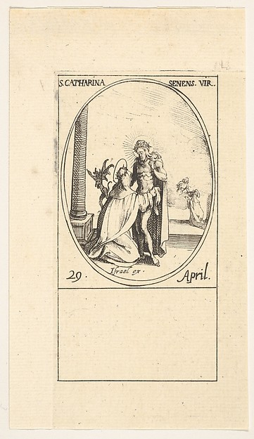 Vision of Saint Catherine, an oval composition, from "Les images de tous les saints et saintes de l'année" (Images of all the saints of the year) by Jacques Callot, The Metropolitan Museum of Art