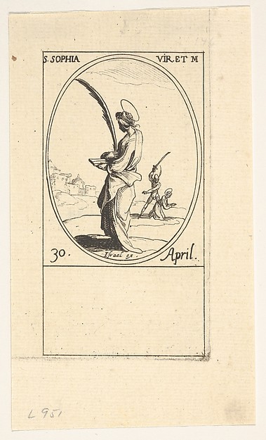 Martyrdom of Saint Sophia, an oval composition, from "Les images de tous les saints et saintes de l'année" (Images of all the saints of the year) by Jacques Callot, The Metropolitan Museum of Art