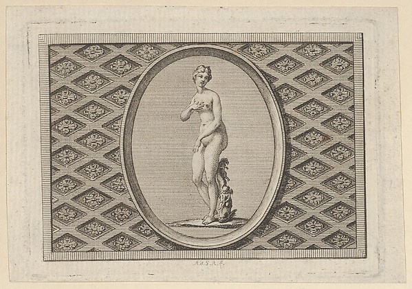 Fleuron on the Title Page, from Dissertation sur les attributs de Vénus qui a obtenu l'Accessit au judgement de l'Académie Royale des Inscriptions et Belles-Lettres à la séance ublique du mois de Novembre 1775. Par M. L'Abbé de La Chau, biliothécaire, secrétaire Interprète et Garde du Cabinet des Pierres gravées de S. A. S. M.gr le Duc d'Orléans. A Paris. de l'Imprimerie de Prault. Imprimeur du Roi quai Gêvres. et se trouve chez Pissot Libraire ru Hurepoix