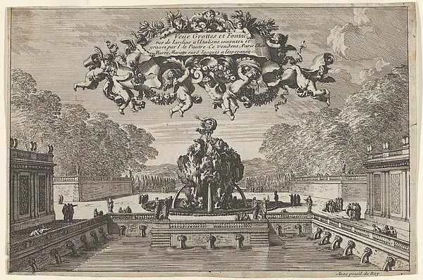 View of a Garden with a Water Basin and Large Fountain, Title Page from: Grottes et fontaines de jardins à l'italienne