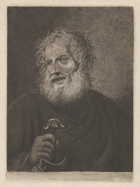 Old Man with a Long Beard Holding a Stick or Sword-hilt