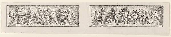 Two Friezes with Playing Putti, Premier Livre, Sixieme Cahier, plate 34 from "L'Oeuvre de J. B. Huet"