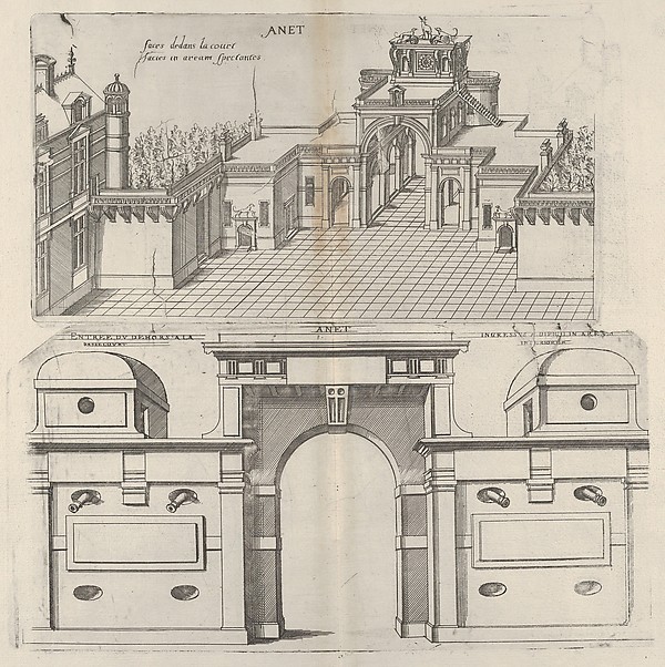 Interior View of the Court Yard and Frontal View of the Defense Mechanism at Chateau d'Anet