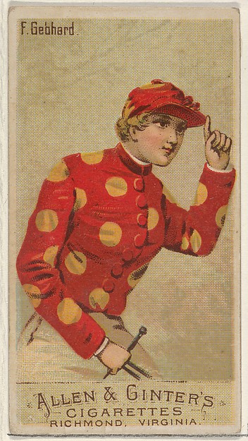 F. Gebhard, from the Racing Colors of the World series (N22a) for Allen & Ginter Cigarettes by Allen & Ginter, The Metropolitan Museum of Art