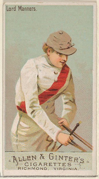Lord Manners, from the Racing Colors of the World series (N22a) for Allen & Ginter Cigarettes
