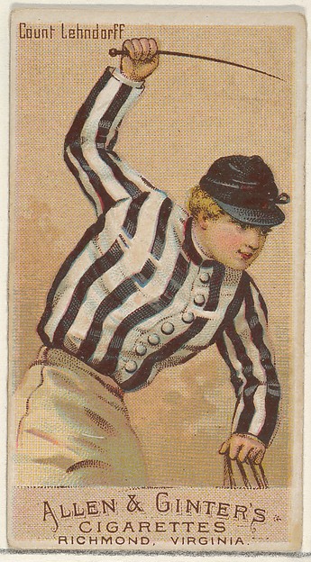 Count Lehndorff, from the Racing Colors of the World series (N22a) for Allen & Ginter Cigarettes