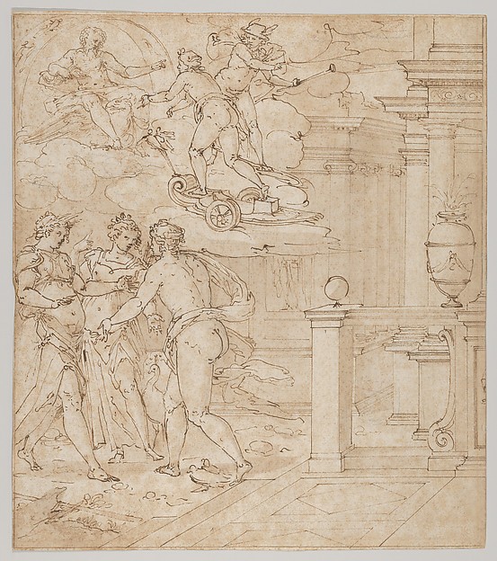 Tapestry Design with  Venus seeking help from Juno, Ceres and Jupiter