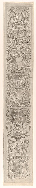 Candelabra grotesque with four children with a cat and a dog, from a series of twelve candelabra grotesques