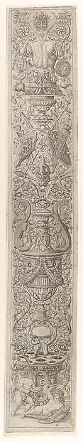Candelabra grostesque with two children wearing helmets, from a series of twelve candelabra grotesques