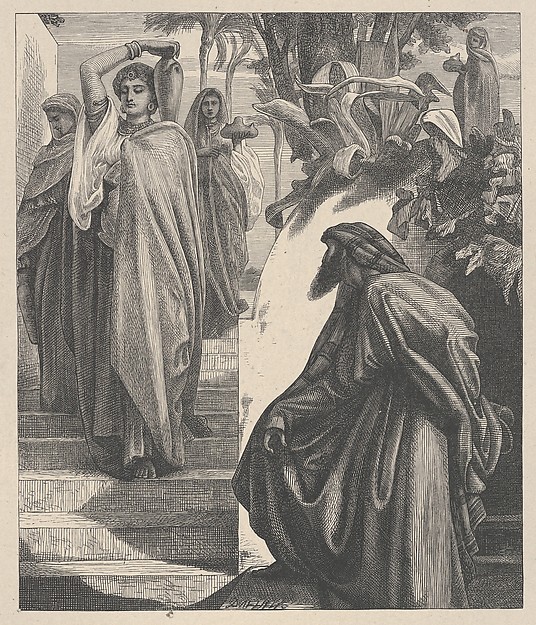Eliezer and Rebekah, from "Dalziels' Bible Gallery"