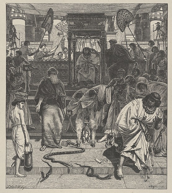 Moses and Aaron Before Pharoah, from "Dalziels' Bible Gallery"