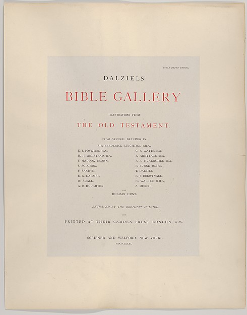Dalziels' Bible Gallery: Illustrations from the Old Testament by Dalziel Brothers, The Metropolitan Museum of Art