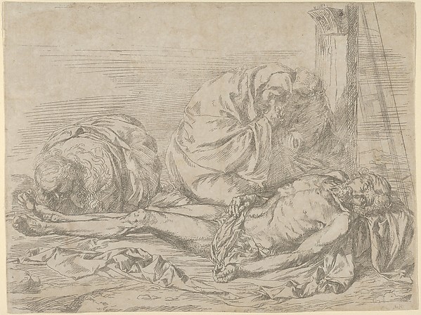 The Virgin, Saint John the Baptist, and Mary Magdalen weeping over Christ's dead body by Jusepe de Ribera (called Lo Spagnoletto)