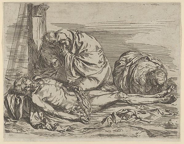 The Virgin, Saint John the Baptist, and Mary Magdalene weeping over Christ's dead body by Jusepe de Ribera (called Lo Spagnoletto)