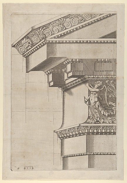 Temple of Serapis, pediment and cornice, projection view
