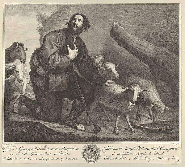 The Prodigal Son Tending Sheep, from "Recueil d'estampes d'après les plus célèbres tableaux de la Galerie Royale de Dresde" by Simon Fokke
