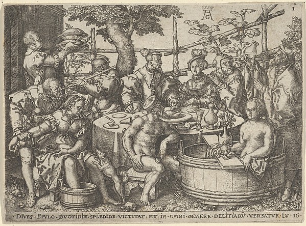 The Rich Man at His Table, from "The Parable of the Rich Man and Lazarus" by Heinrich Aldegrever