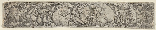 Frieze with Children Supporting the Bust of an Emperor Surrounded by Foliate Scrolls
