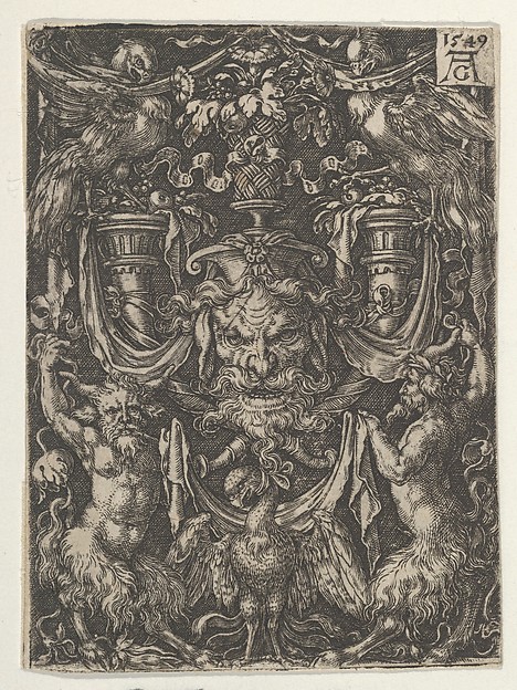 Ornamental Design with a Mask and an Eagle between Two Fauns below