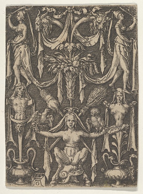 Panel with a Candelabrum Containing a Female Satyr Seated on a Helmet