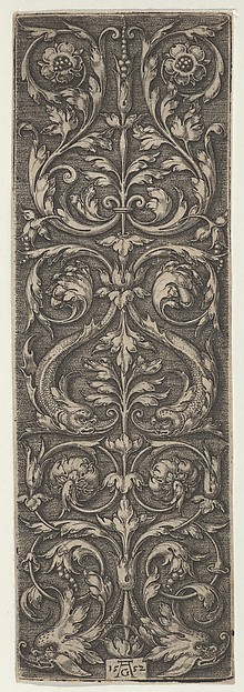 Vertical Panel with Candelabrum Containing Pairs of Fish and Rosettes