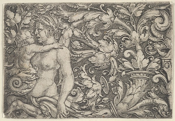 Horizontal Panel with Triton and Child Surrounded by Foliage