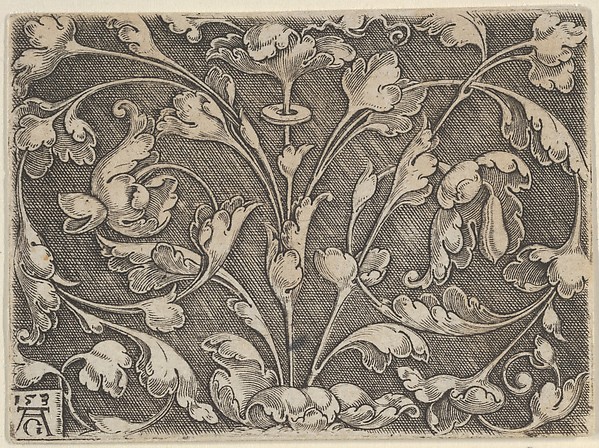 Horizontal Panel with Scrolling Tendrils Growing from Center