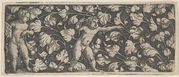 Horizontal Panel with Two Nude Boys Surrounded by Tendrils