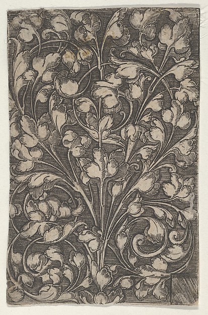 Vertical Panel with Scrolling Tendrils Rising from Center
