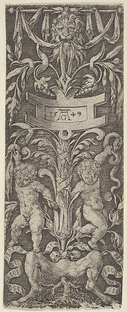 Panel of Ornament with Two Nude Boys Standing on the Legs of a Satyr