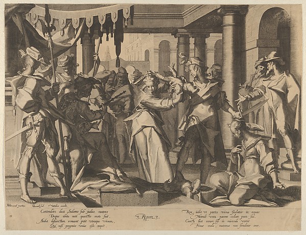 Judgment of Solomon, plate 2 from "Thronus Justitiae, tredecim pulcherrimus tabulis..." by Willem van Swanenburg