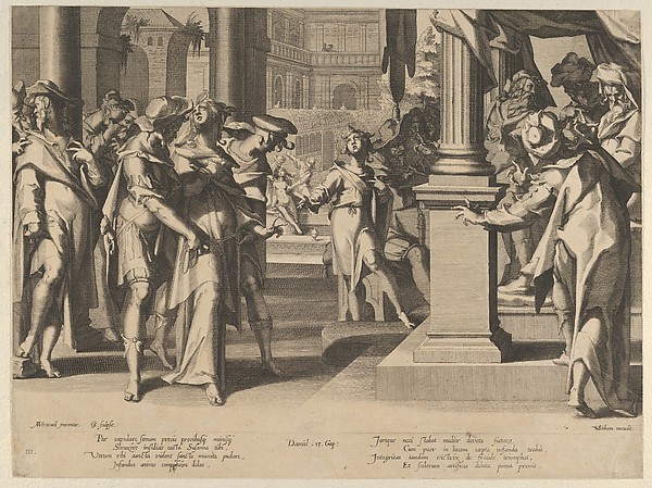 Susanna before Daniel, plate 3 from "Thronus Justitiae, tredecim pulcherrimus tabulis..." by Willem van Swanenburg