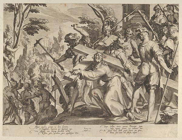 Christ Carrying the Cross, plate 4 from "Thronus Justitiae, tredecim pulcherrimus tabulis..." by Willem van Swanenburg
