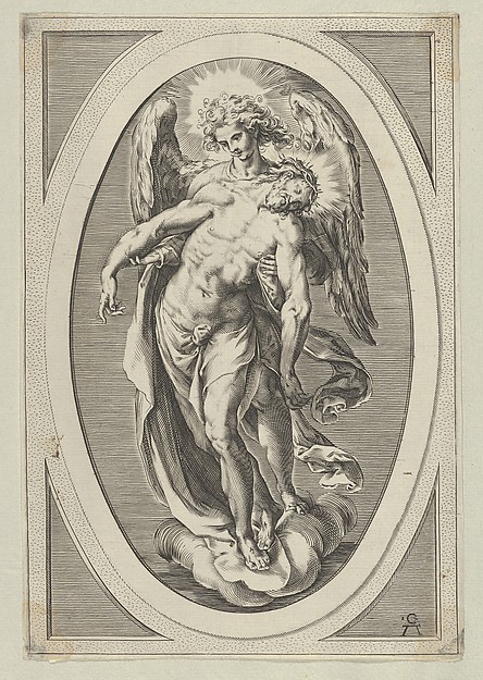 Christ supported by an angel standing on a cloud by Cherubino Alberti (Zaccaria Mattia)