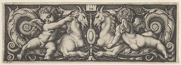 Horizontal Panel with Two Genii Riding on Two Chimeras