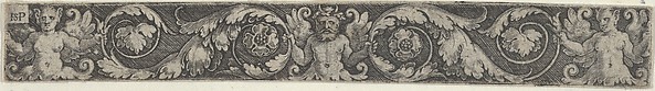 Frieze with a Horned Male Figure at Center with Two Tendrils Held at Either End by Winged Female Figures