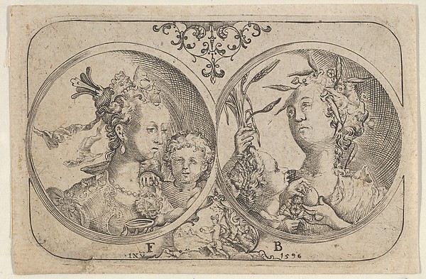 Horizontal Panel with Two Medallions Containing Cupid