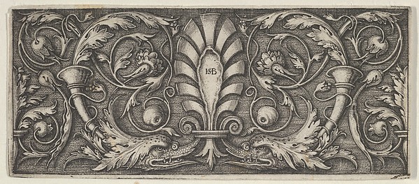 Horizontal Panel with a Central Palmette, Two Dolphins, and Meandering Tendrils