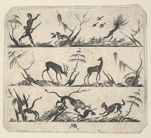 Blackwork Design for Goldsmithwork with a Hunter and Animals