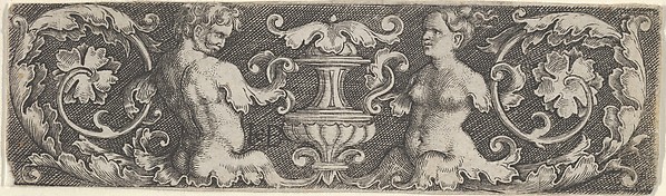 Horizontal Panel with a Half-Length Man and Woman Facing a Vase at Center