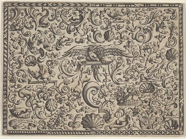 Horizontal Panel with a Bird Perched at Center