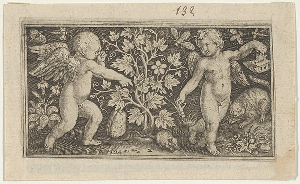 Two Genii with a Cat and a Rat