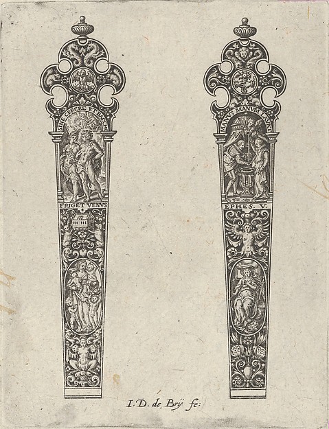 Design for Knife Handles with 'Sine Cerere et Baccho Friget Venus' and a Couple Shaking Hands