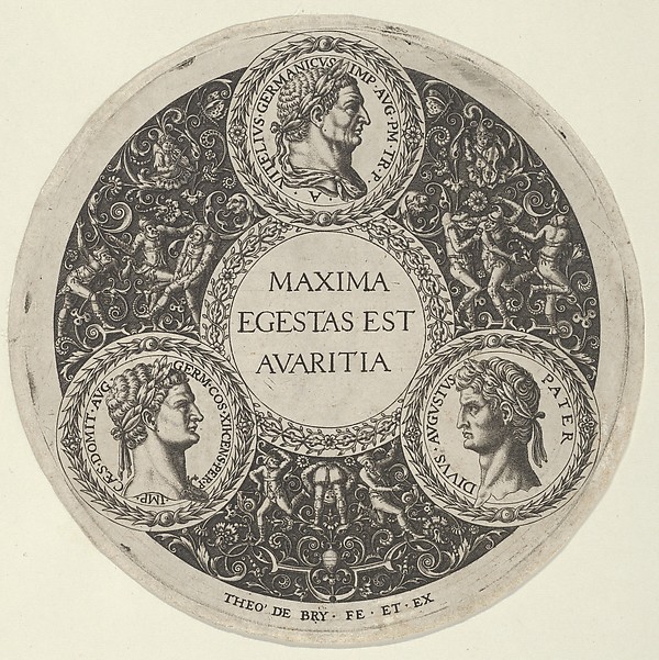 Design for a Dish with Portraits of the Roman Emperors Vetllius, Domitian, and Augustus