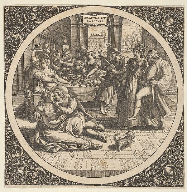 Scene with Galants at a Banquet in a Circle at Center