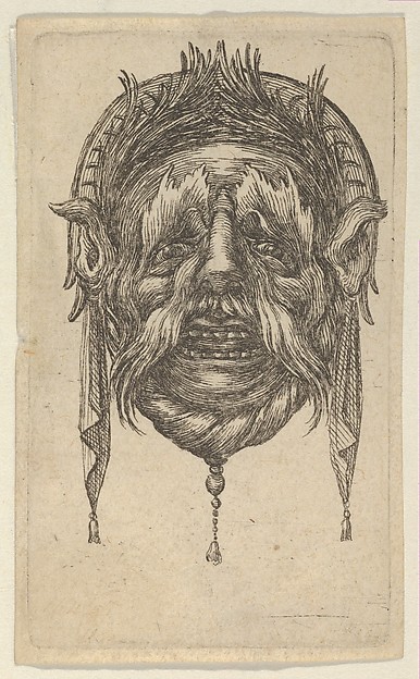 Mask with Long Eyebrows and Mustache and a Headdress with Dangling Cloth, from Divers Masques