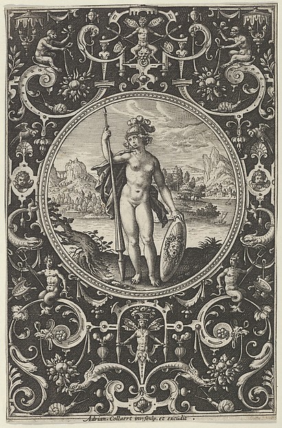 Minerva in a Decorative Frame with Grotesques, from the Judgment of Paris