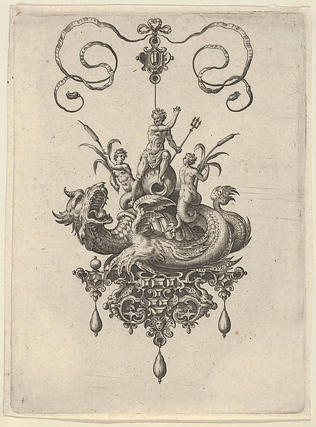 Pendant Design with a Sea Monster Carrying Neptune Flanked by Two Nerieds