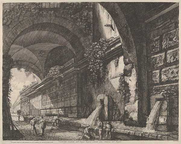 View of the ancient aquaduct and fountains situated near the Chiavica del Bufalo in Rome